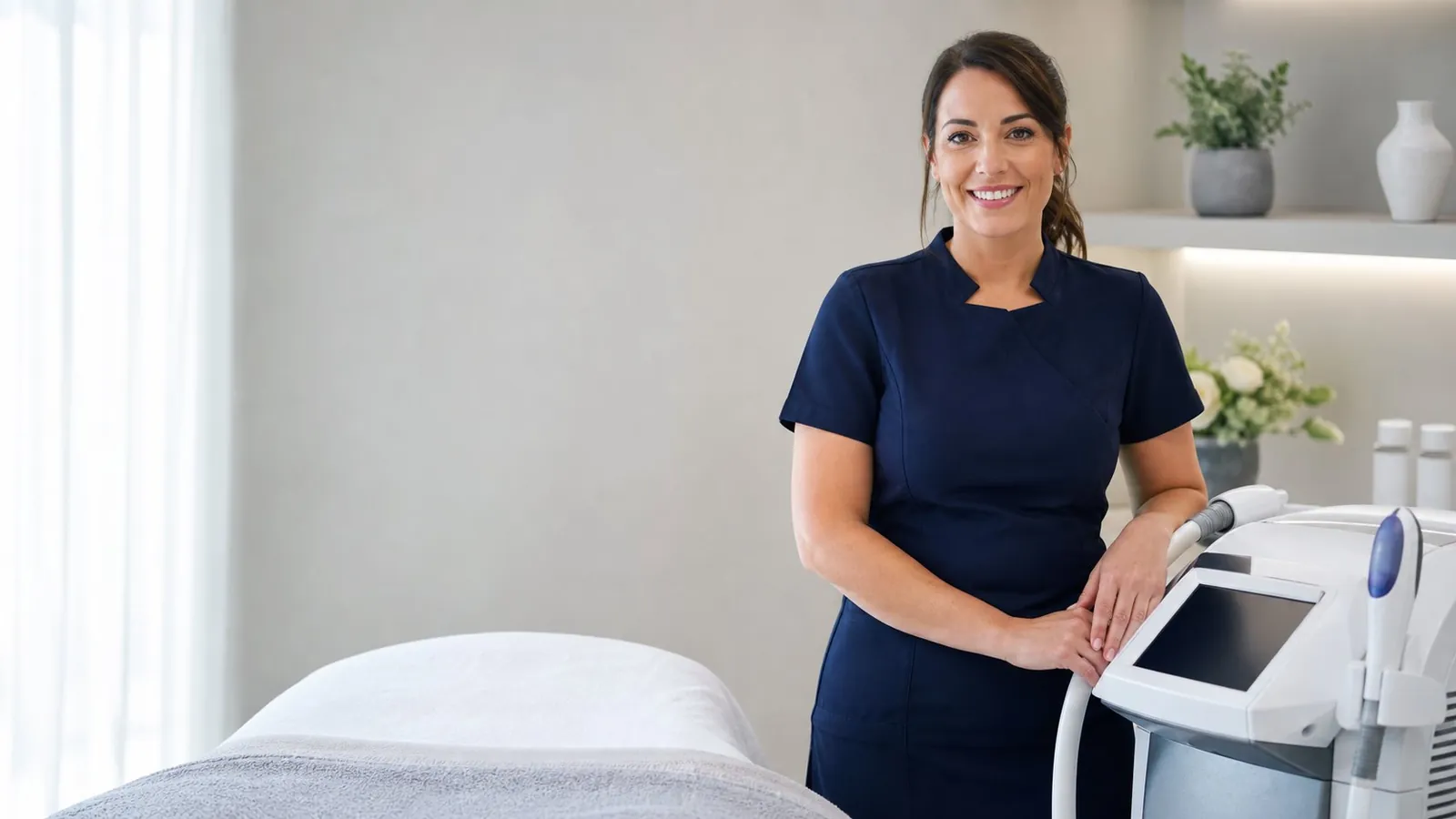 Aesthetics practitioner in a bright clinic treatment room