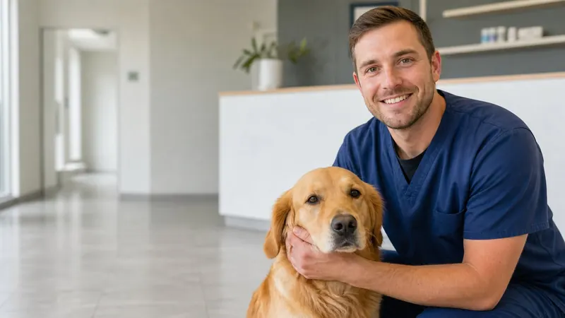 Vet with a golden retriever